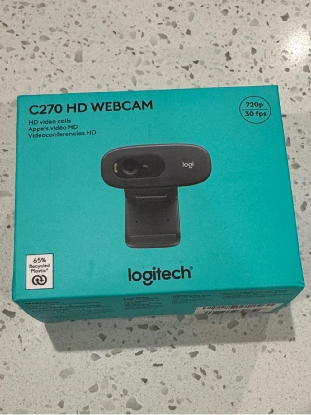 Logitech C270 HD Webcam — Teal Box, Black Camera